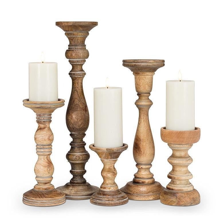 Turned Grey Pillar Candle Holder