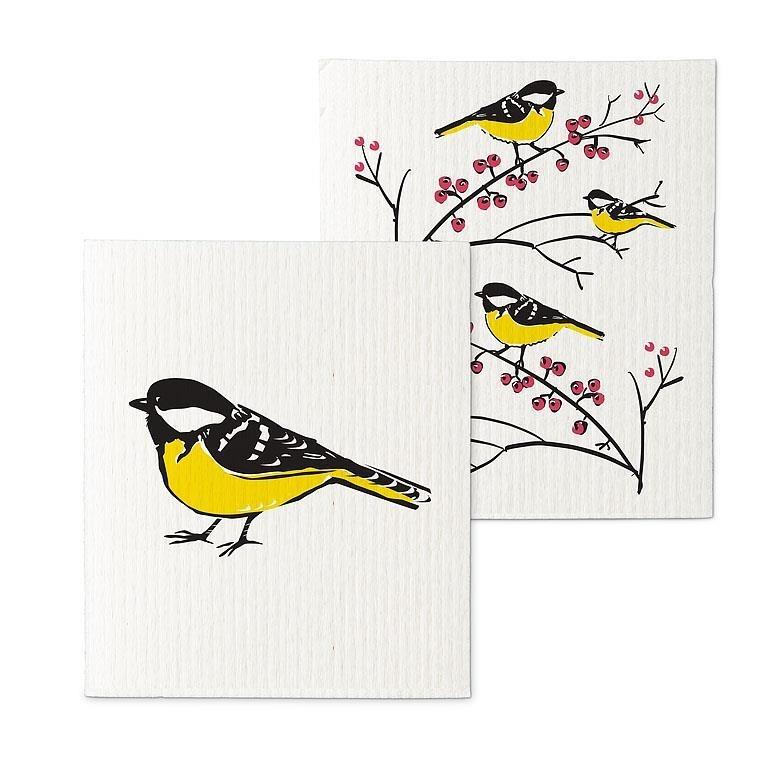 Goldfinch On Branch Swedish Dishcloth, Set of 2