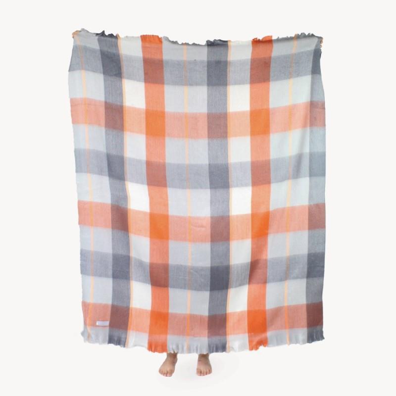 Large Check Alpaca Throw Blanket, Sienna/Grey Check