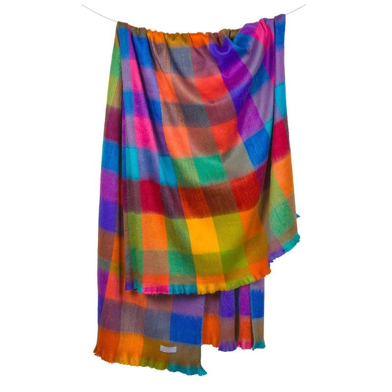 Pokoloko Fringed Check Alpaca Throw, Multicolour