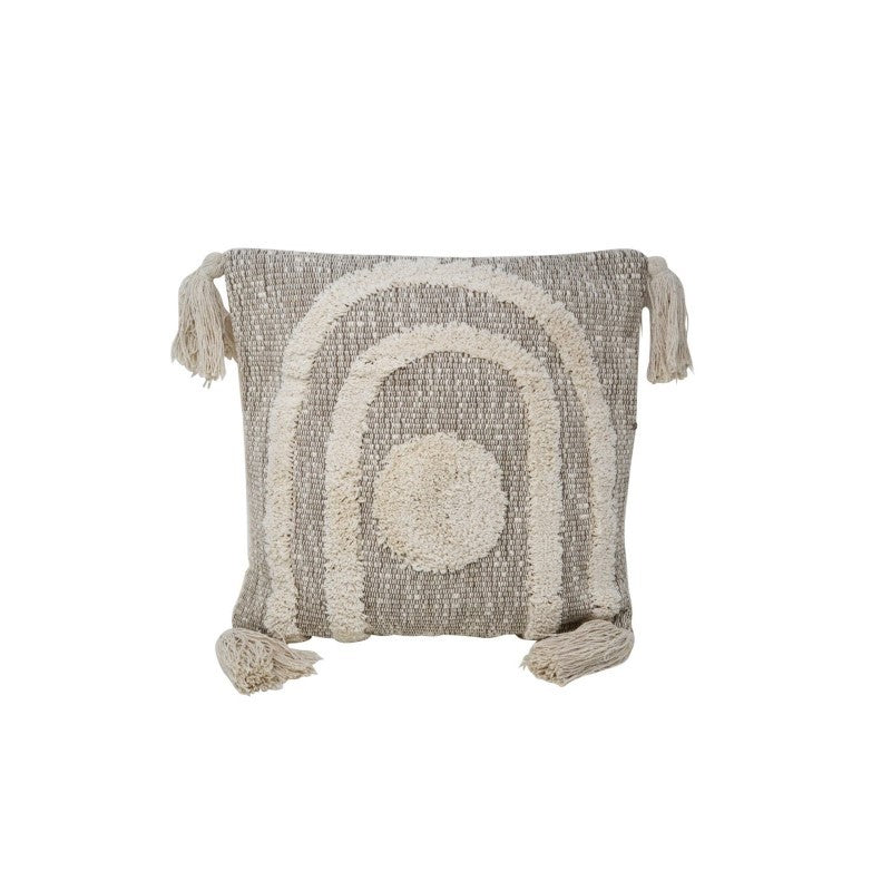 Tufted Arcs/Pompoms Toss Cushion, 18&quot;Sq