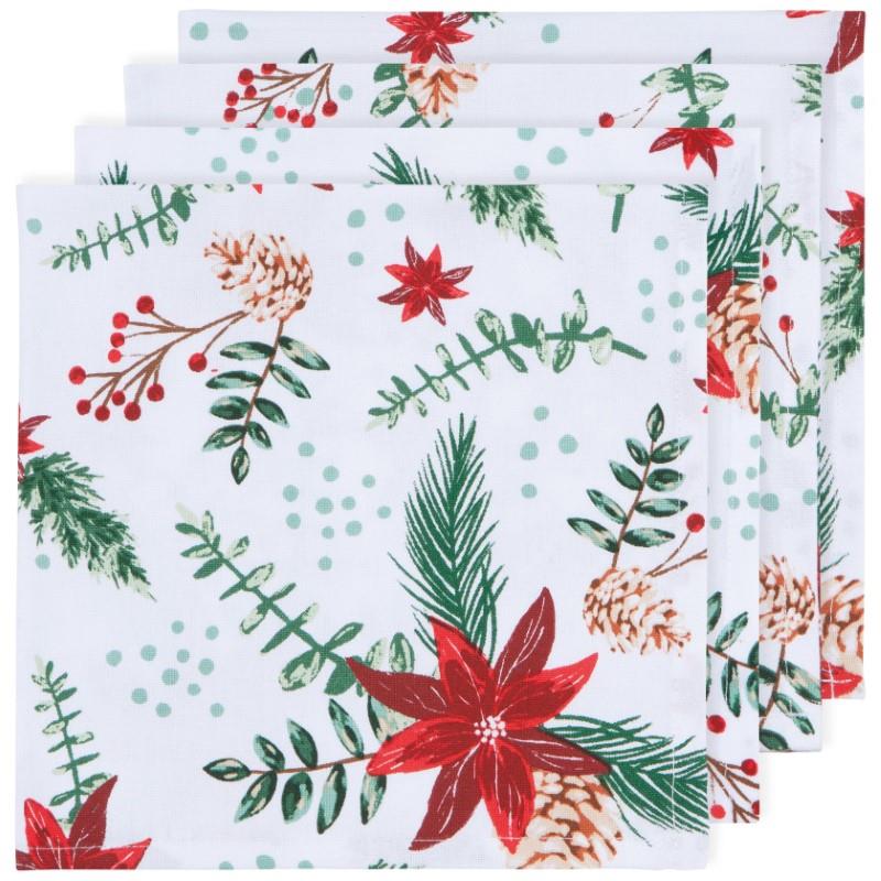 Poinsettia Printed Cotton Napkins, Set of 4