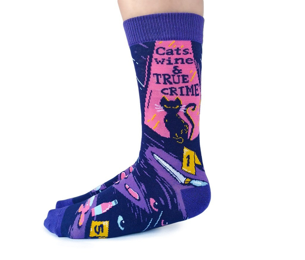 Cats, Wine, and True Crime Socks - Sm