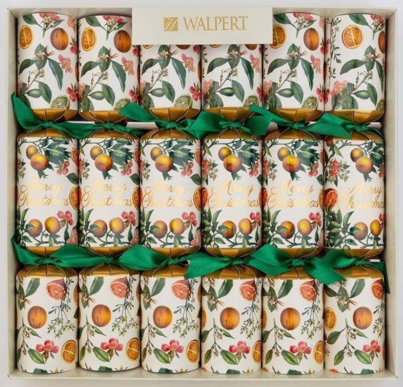 Walpert Oranges Antique White Christmas Crackers, Set of 6