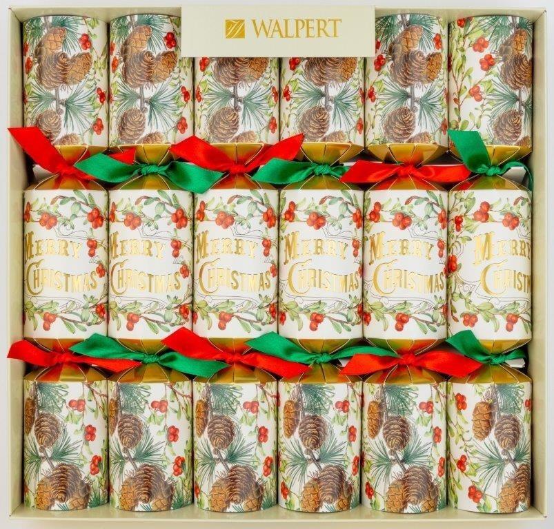 Walpert Holly & Pine Christmas Crackers, Set of 6