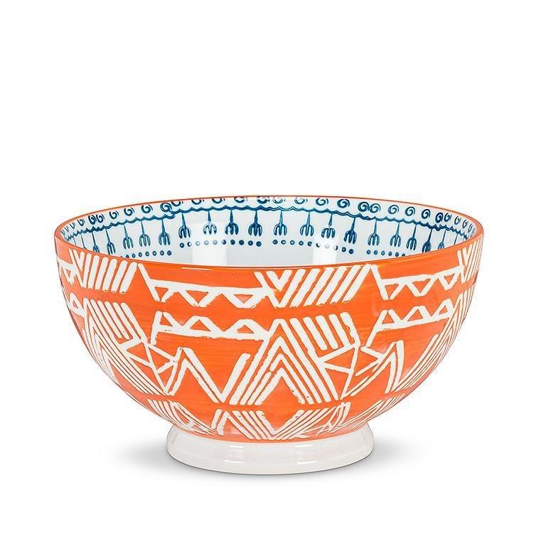 Orange and Blue Deep Porcelain Bowl