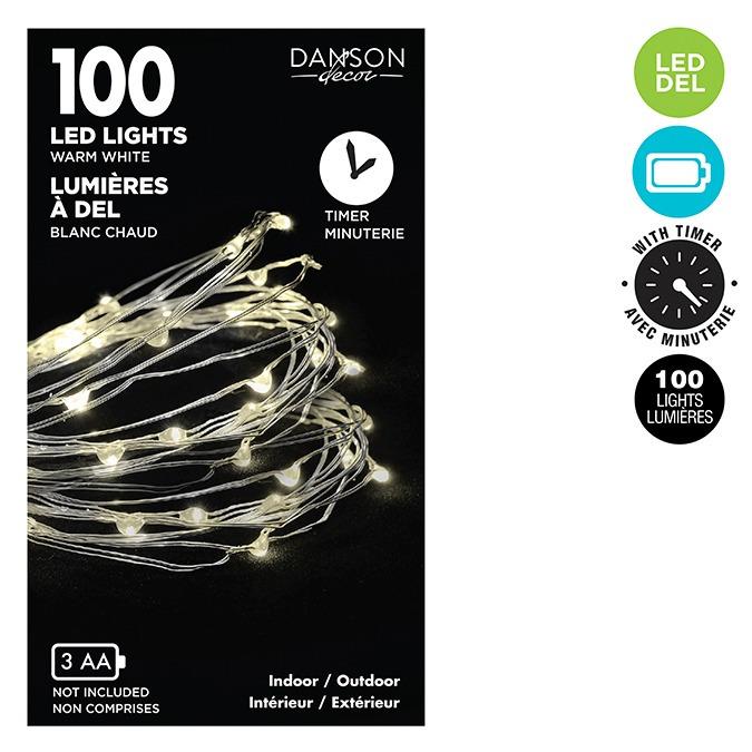 100 LED Microdot Warm White Lights with Timer