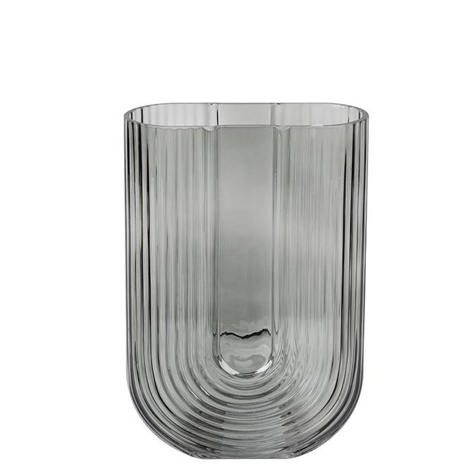 U-Shaped Charcoal Glass Vase, 9"H
