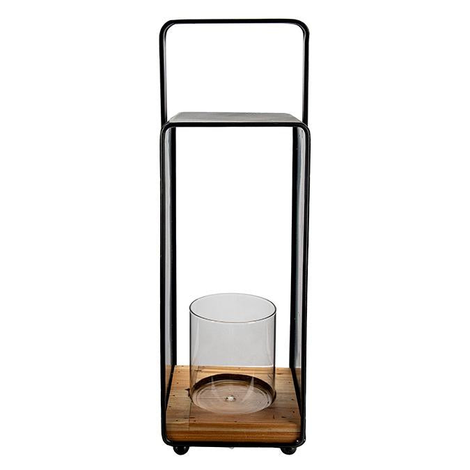 Wood Base Candle Lantern