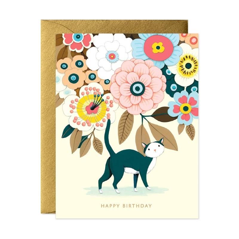 Floral Kitty Birthday Card