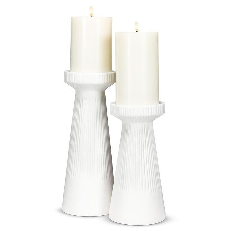 Ribbed Pillar Candle Holder in Matte White