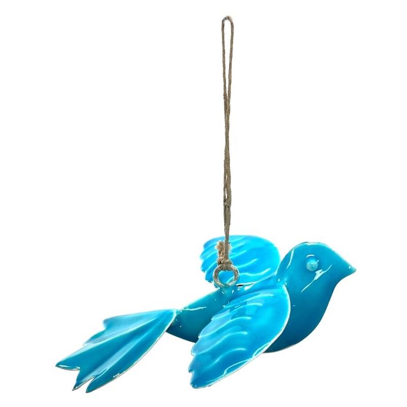 Iron Embossed Enamel Hanging Birds, 6"