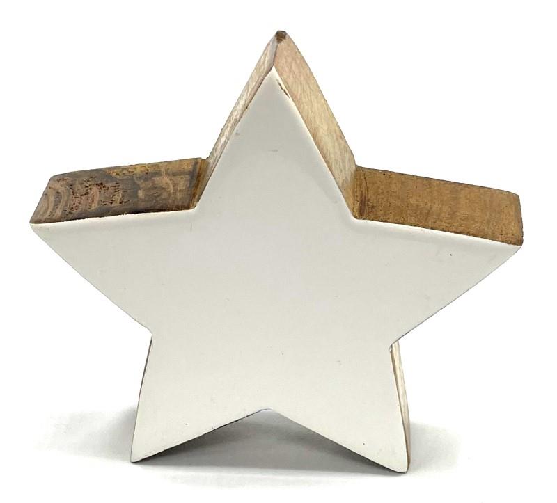 Standing White Mango Wood Star, 6"H