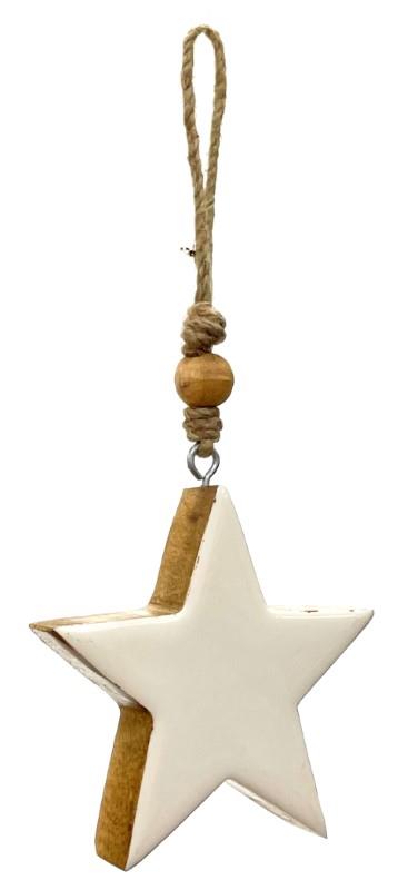 White Enamel Mango Wood Star Ornament