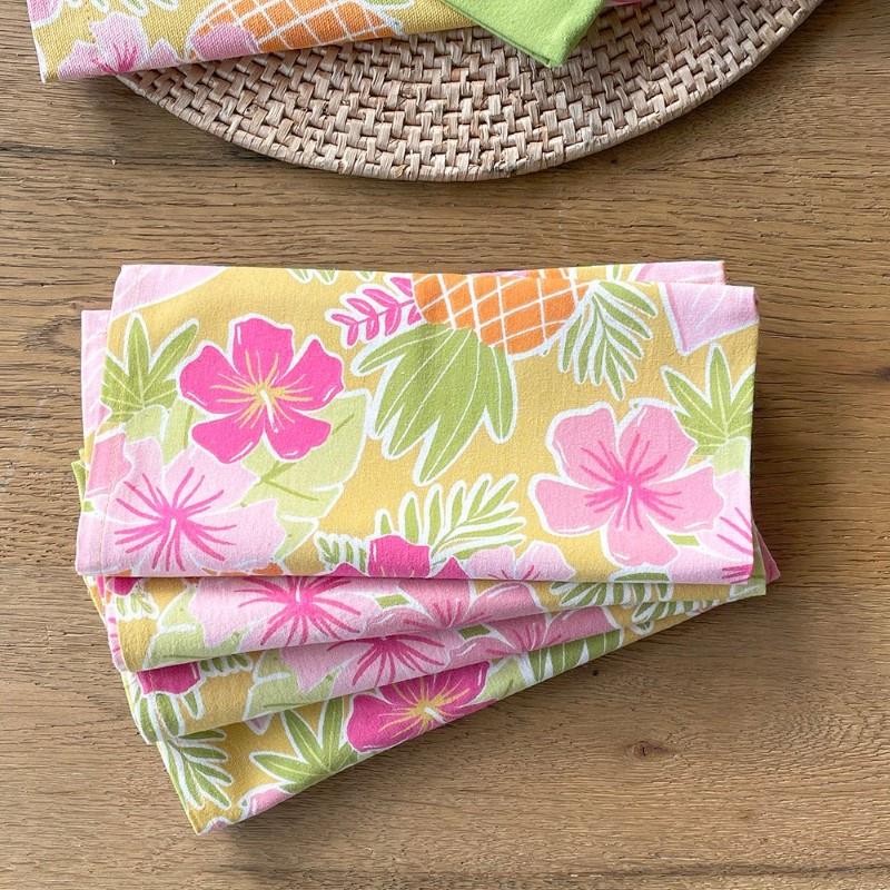 Pineapple Hibiscus Cotton Napkins, Set of 4