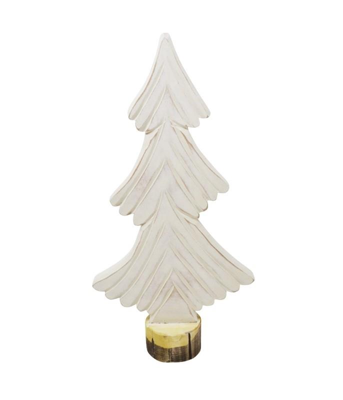 White Carved Fir Tree, 14"H