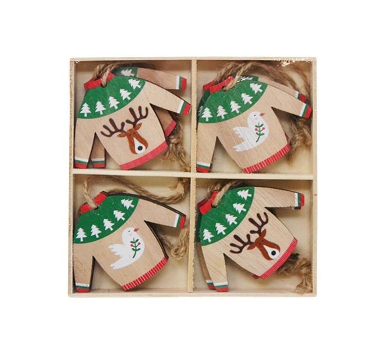 Wooden Christmas Sweater Ornaments, Set of 8