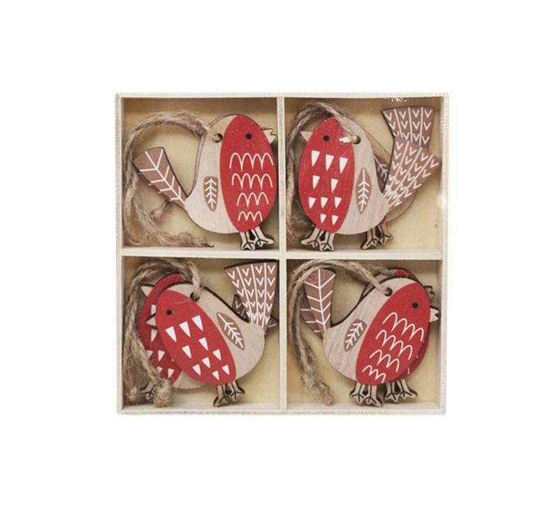 Wooden Bird Ornaments, Set of 8