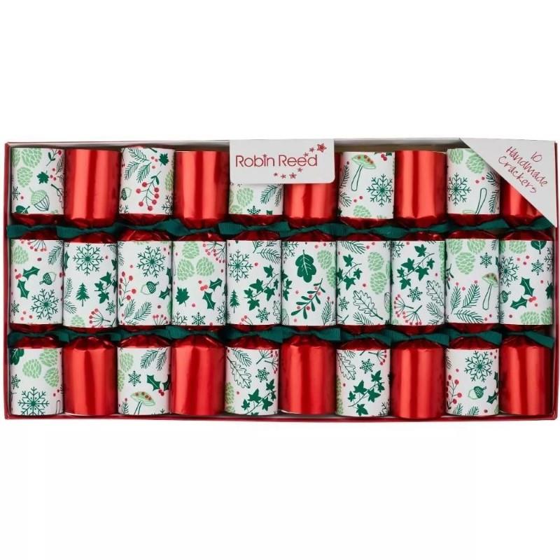 Green Forest Christmas Crackers, Set of 10