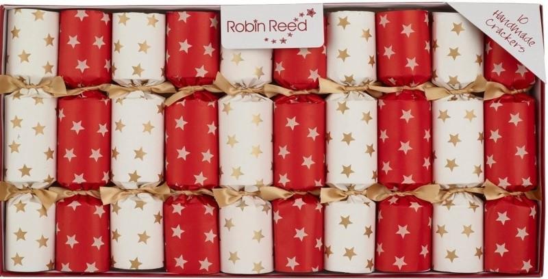 Red & Cream Christmas Crackers, Set Of 10