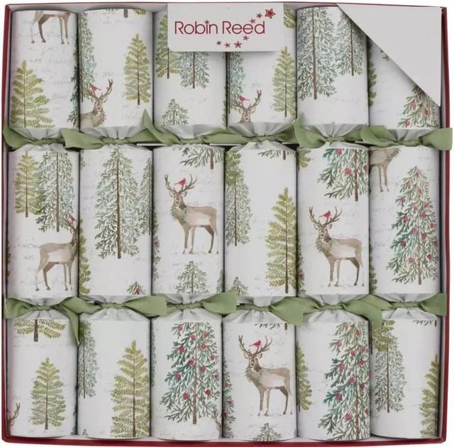 Sage Woodland Christmas Crackers, Set Of 6