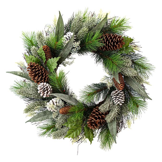 Mixed Pine & Foliage Wreath with Pinecones