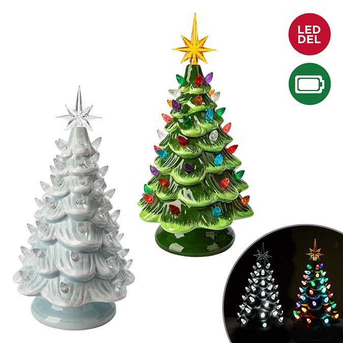 Ceramic Light Up Tabletop Christmas Tree, 13"H