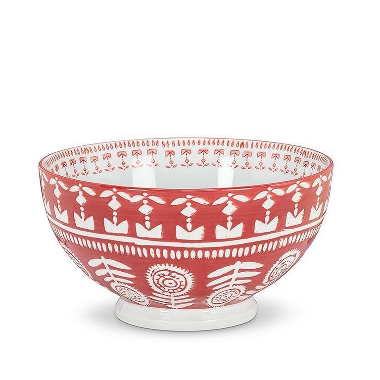 Red and White Deep Porcelain Bowl