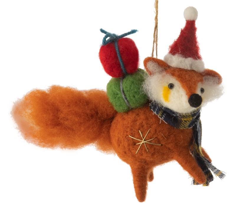 Fox With Presents & Plaid Scarf Ornament