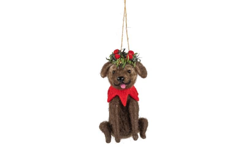 Brown Dog With Red Scarf Ornament