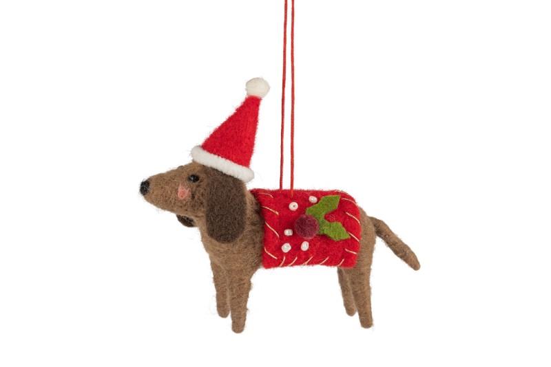 Dachshund with Christmas Hat Ornament