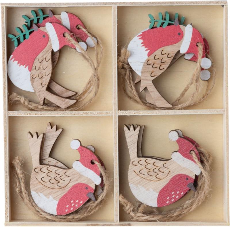 Wooden Bird Ornaments, Set of 8