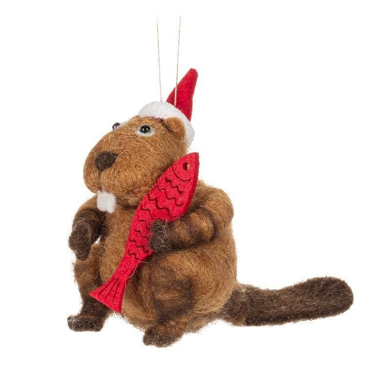 Beaver with Hat &amp; Fish Ornament