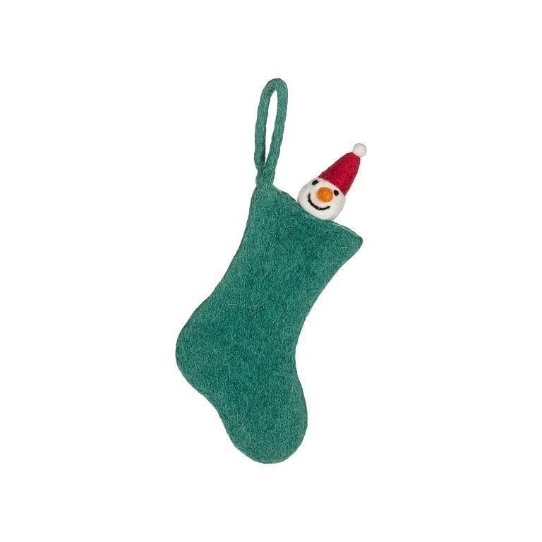 Mini Stocking with Snow Man Ornament, 7.5"H