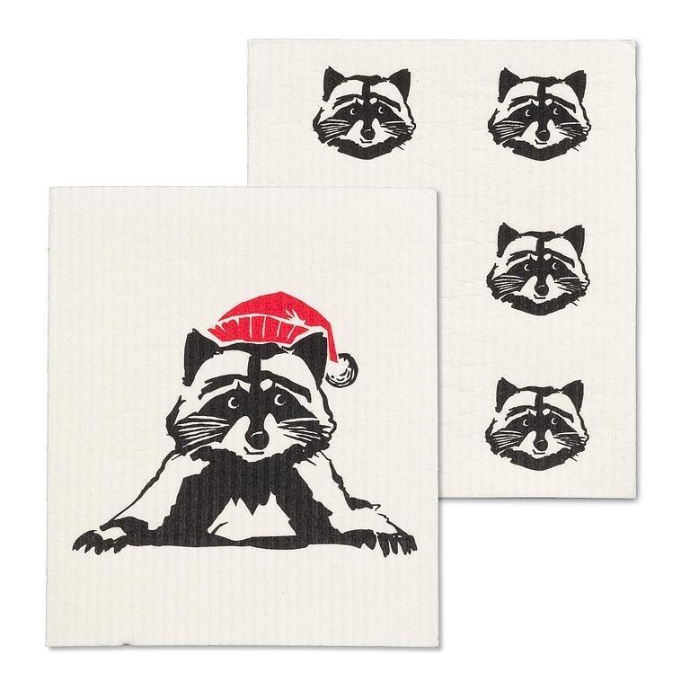 Raccoon With Hat Swedish Dishcloth, Set of 2