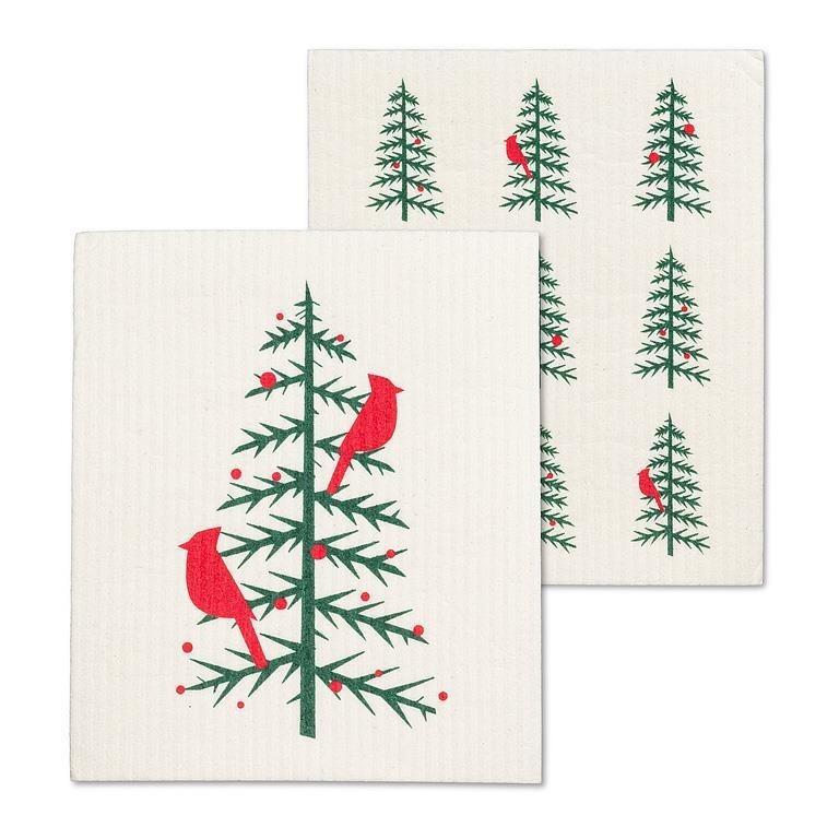 Cardinals In Trees Swedish Dishcloth, Set of 2