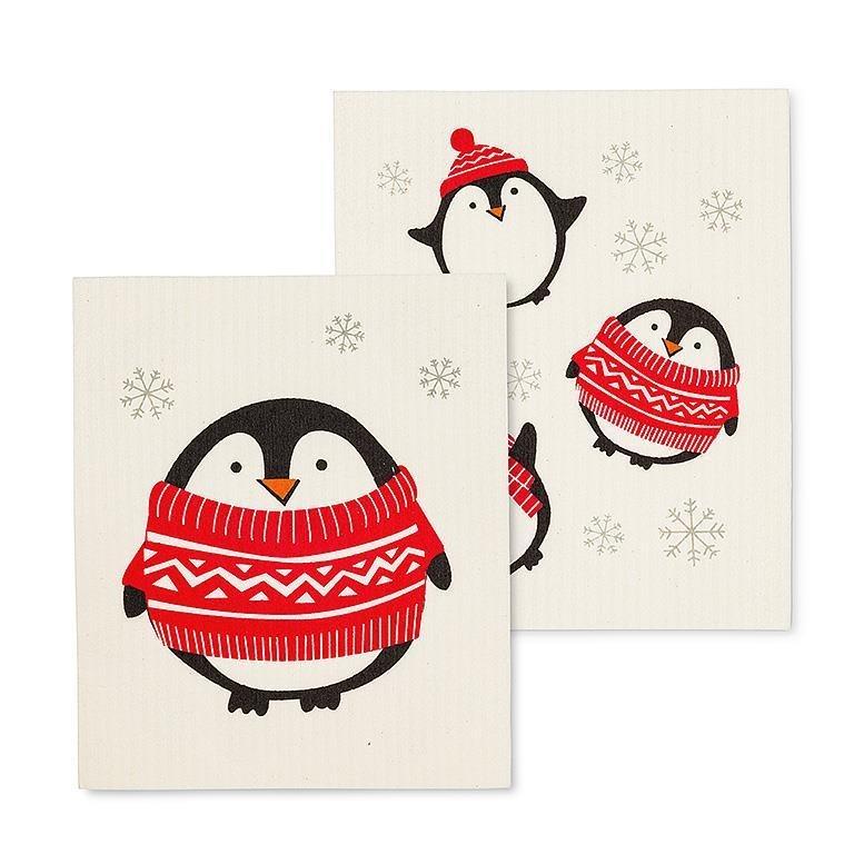 Holiday Penguins Swedish Dishcloth, Set of 2