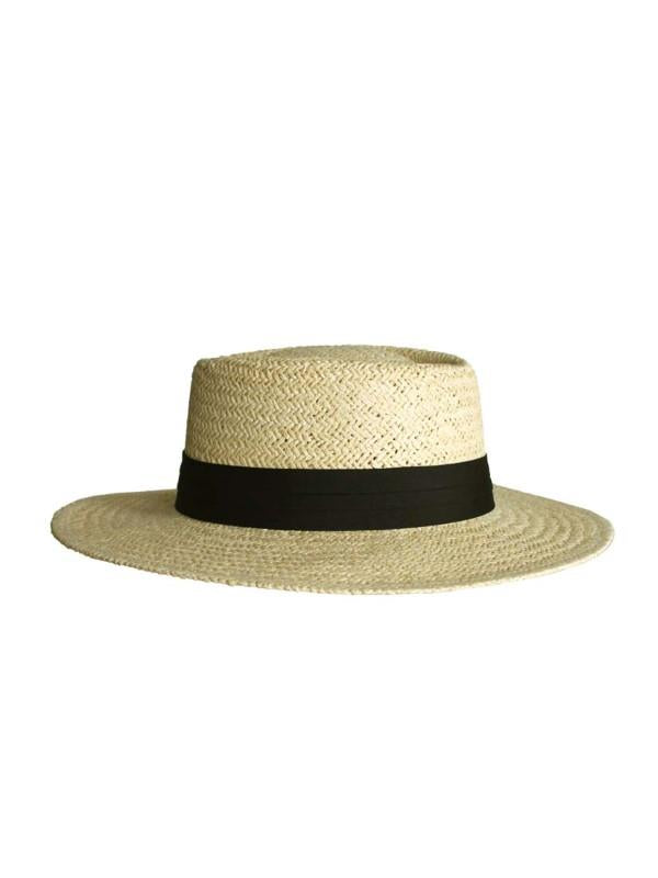 French Boater Straw Hat W/Ribbon