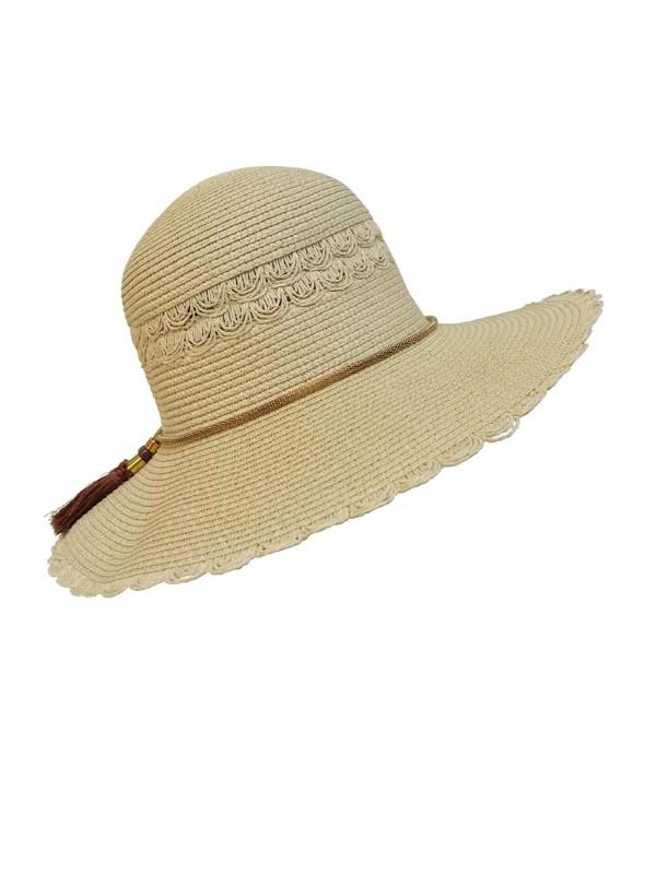 Brim Straw Hat W/Tassel Strap