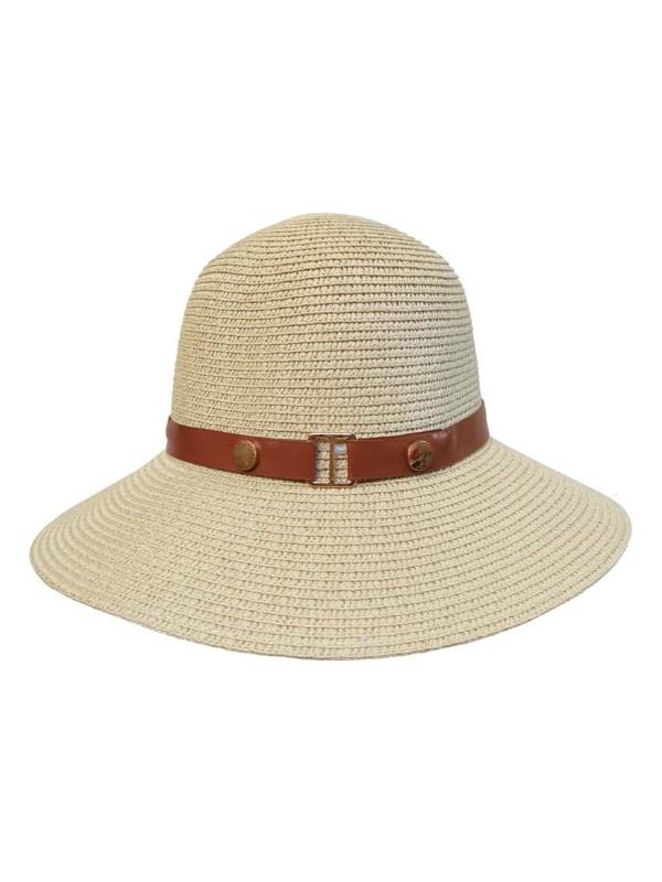 Crochet Bucket Straw Hat w/Metal Buckle Band