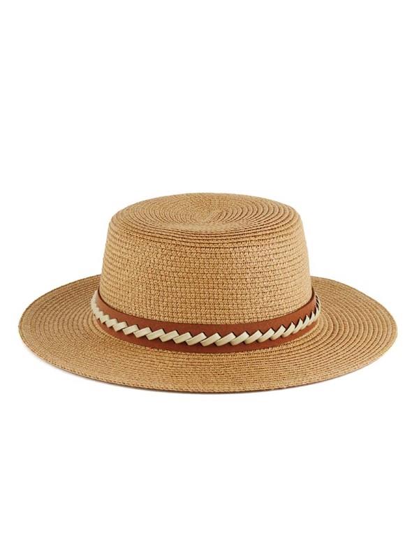 French Boater Straw Hat W/Two Tone Braided Ribbon