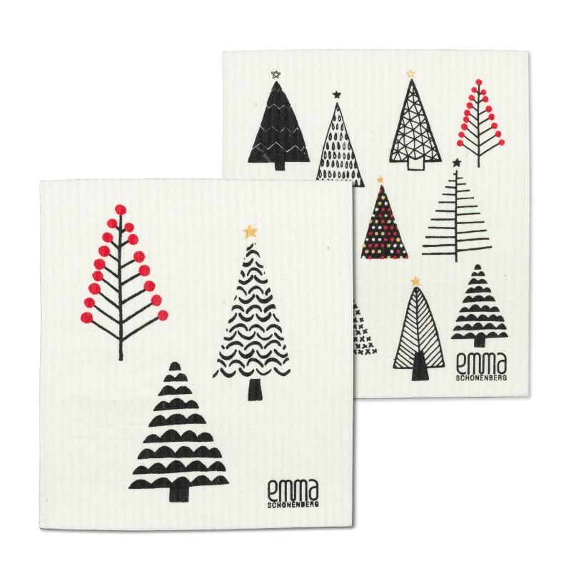 Black & White Urban Trees Swedish Dishcloth, Set of 2