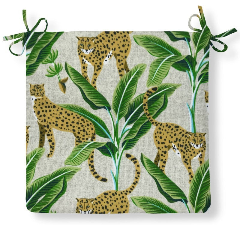 Leopard Linen Chair Pad, 18&quot;