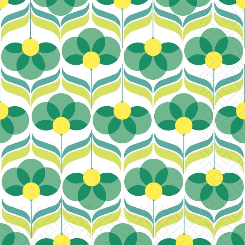 Geo Flowers Green Luncheon Paper Napkins, Pack/20