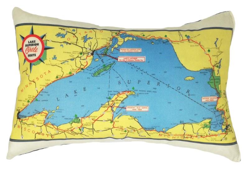 Lake Superior Map Pillow