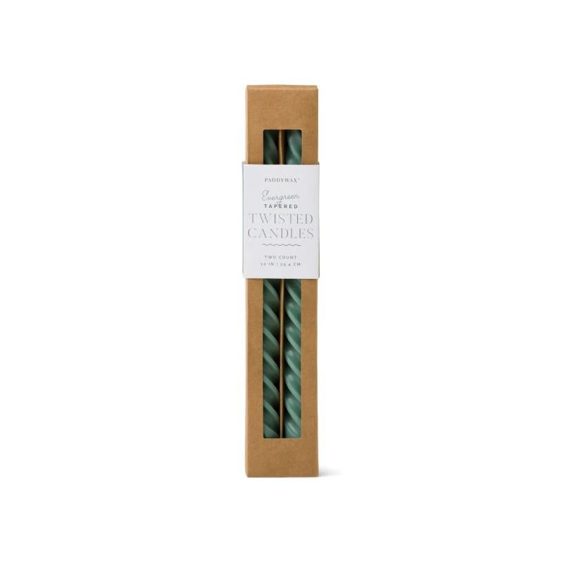 Evergreen Twisted Taper Candles, Set of 2