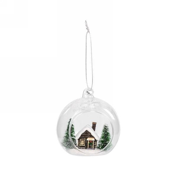 Cabin & Trees Glass Ball Ornament