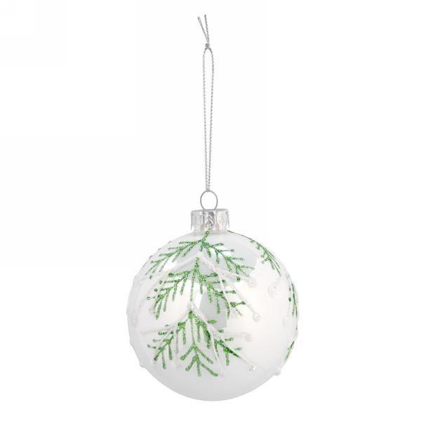 Green Glitter Foliage Glass Ball Ornament