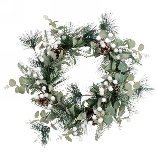 Foliage With White Balls Wreath, 12"D