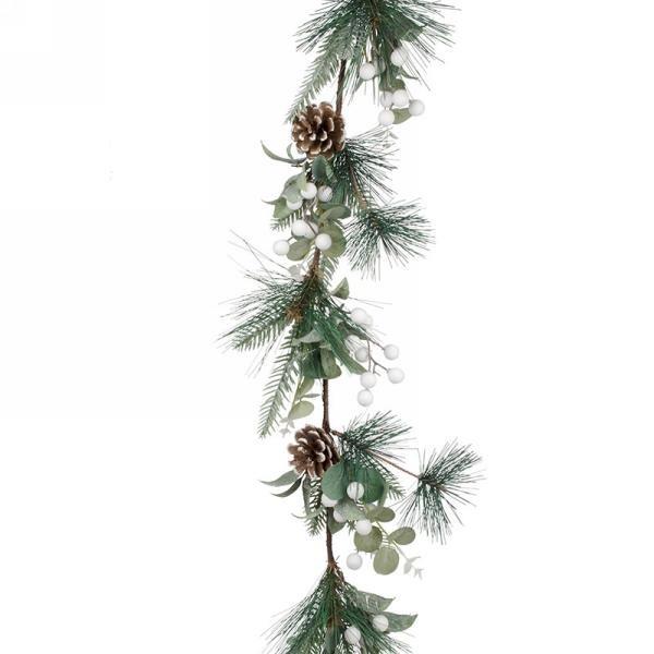 Foilage And White Ball Garland, 50"L